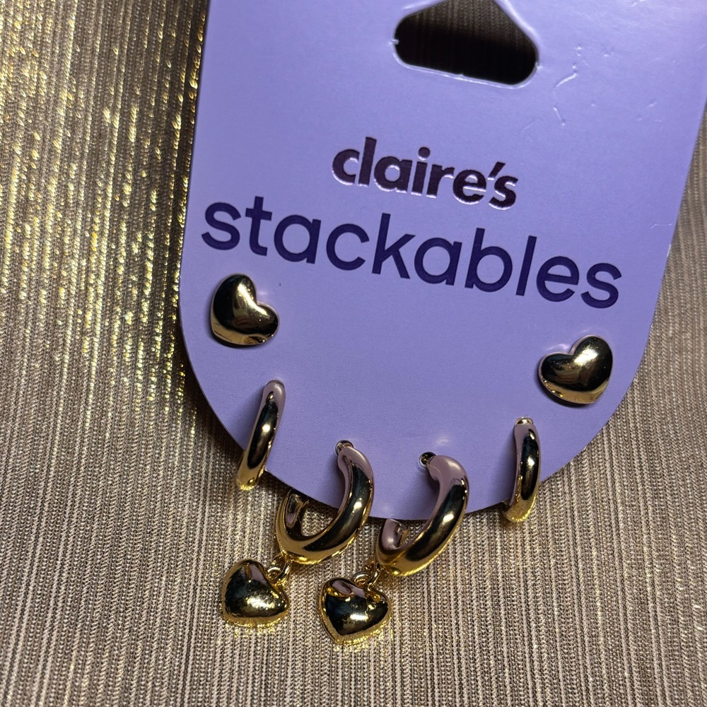Claire's Gold and Black Heart Stackable Earrings